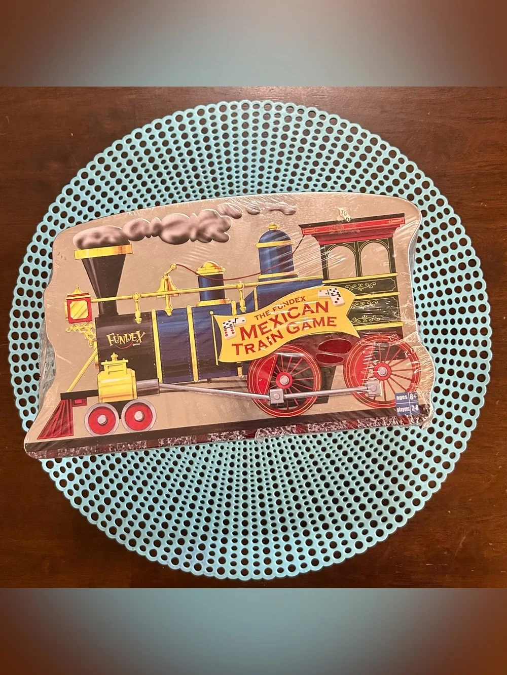 Mexican Train Dominoes Game, SEALED Fundex 2003 Metal Locomotive Tin, NEW